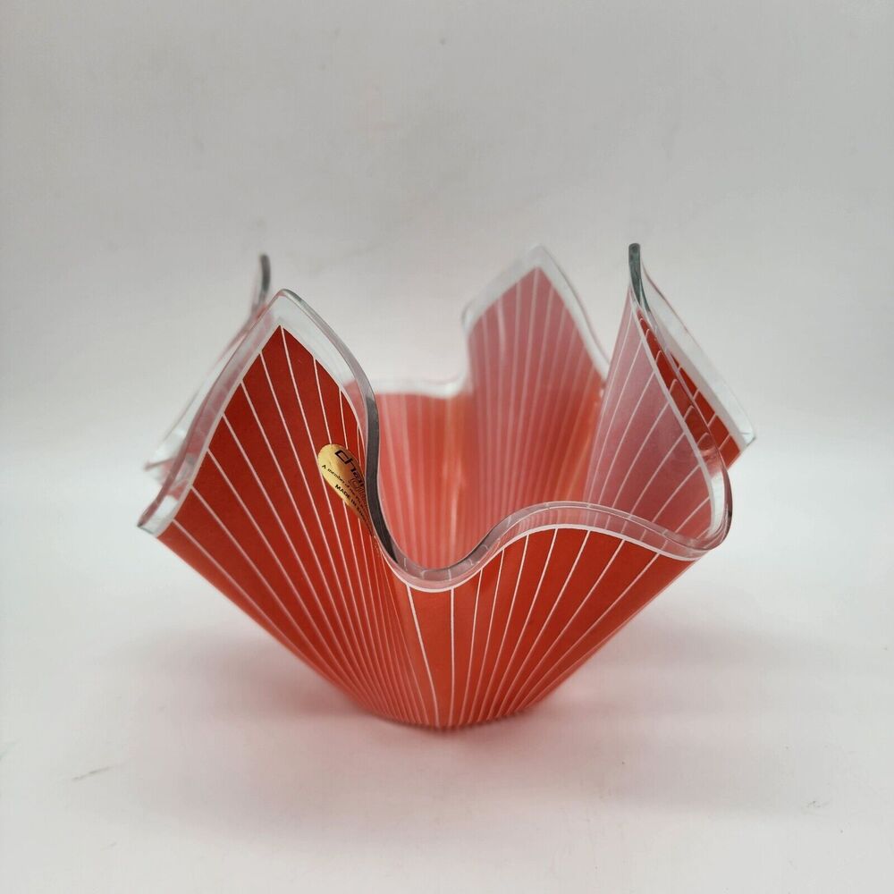 Chance Brothers Handkerchief Vase Orange White Cordon Pinstripe MCM Vintage 60s - Picture 3 of 13